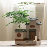 禅意陶瓷小花瓶家居创意茶道茶艺摆件桌面客厅新中式小花盆装饰品 三维工匠 J款.陶然水榭花插+白瓷小生