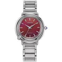 Citizen西铁城女式红色三针石英腕表镶钻不锈钢表带环保光动能设计