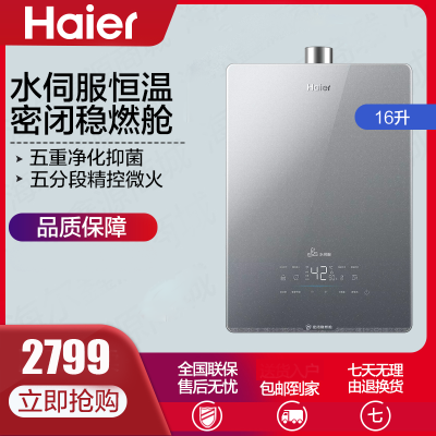 海尔(Haier)16升燃气热水器天然气 水伺服恒温 密闭稳燃舱 彩晶全面屏 WIFI控制JSQ31-16KL5锦绣U1