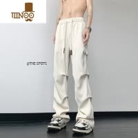 YANXU美式高街vibe风宽松直筒裤男夏季薄款褶皱堆积设计感潮牌休闲长裤