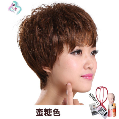 假发女短发短卷发时尚卷发帅气短发气质玉米烫女士全头套发套自然你那么美蜜糖色（标配）
