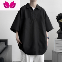 七斓大码300斤黑色半拉链工装短袖衬衫男士设计感小众夏季高级感衬衣2