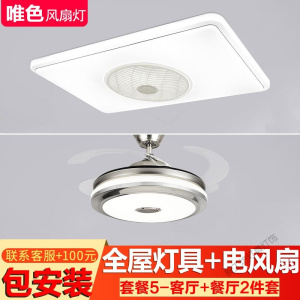苏宁放心购 风扇灯 客厅吊扇灯吸顶电扇灯 大厅带灯电风扇 现代简约灯扇一体LED灯具