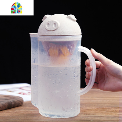 北欧风格凉水杯家用客厅冷水壶套装大容量可爱塑料茶壶套装可高温 FENGHOU 小猪凉水壶[水壶+4杯无手柄]