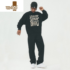 YANXU第76人类 NMK立体字母印花黑色圆领卫衣男美式复古情侣上衣潮