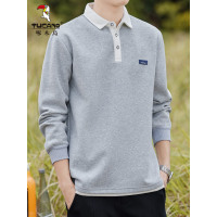 啄木鸟长袖t恤男士2025年秋季拼色翻领上衣宽松休闲运动polo衫男