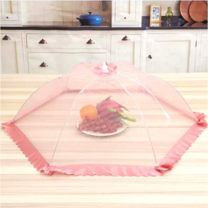 敬平(JING PING)加密菜罩家用折叠长方形餐桌罩盖剩菜防蚊防苍蝇食物罩大号网纱罩 粉色中号圆形(直径70cm)饭罩