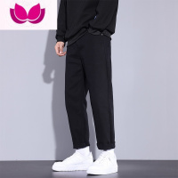 七斓牛仔裤男款夏季薄款潮牌宽松直筒黑色九分裤2023韩版休闲裤子