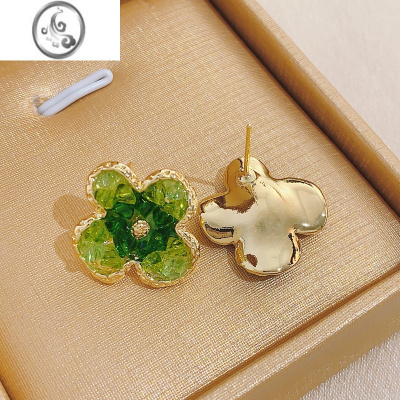 JiMi春意盎然春夏新款耳钉耳环女小众设计高级感小清新绿色花朵耳饰潮