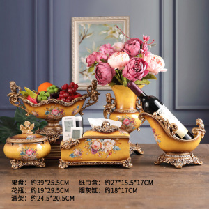 幸福派 树脂欧式摆件工艺品家居客厅电视柜酒柜装饰品玄关现代简约家居客厅酒柜小装饰品摆件办公室装饰品果盘纸巾盒多功能盒