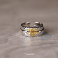 s925纯银七夕枫叶情侣戒指国潮气质简约个性小众设计男女活口对戒送女朋友老婆情人节七夕生日礼物