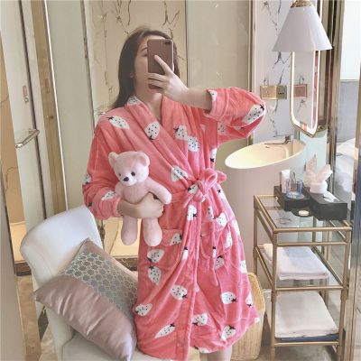 SleepyBear睡袍浴袍女秋冬季长袖加厚法兰绒珊瑚绒浴衣睡衣家居服保暖可爱