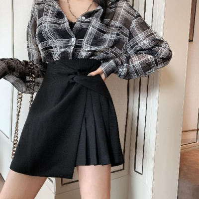 YIBUSHENG半身裙2021年春秋新款时尚气质高腰显瘦不规则百褶a字短裙子女装