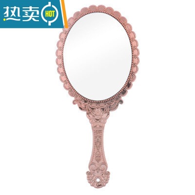 敬平创意复古花纹手柄化妆镜化妆镜子便携随身花边镜手拿手持镜 玫瑰金便携式用镜