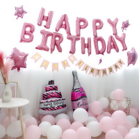 家柏饰(CORATED)周岁生日快乐字母气球派对场景布置男朋友网红浪漫惊喜背景墙装饰
