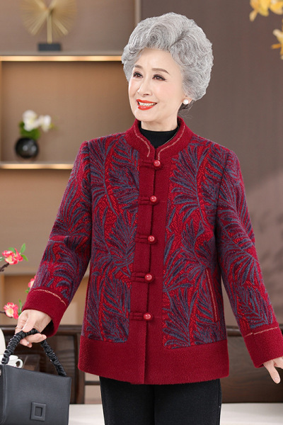 中老年秋冬外套妈妈装时尚加绒毛呢外套女60岁70老人奶奶太太大衣