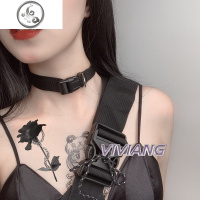VIVIANG狂热硬妹朋克土酷黑色帆布锁骨项圈choker机能劲环锁骨链 JiMi项链