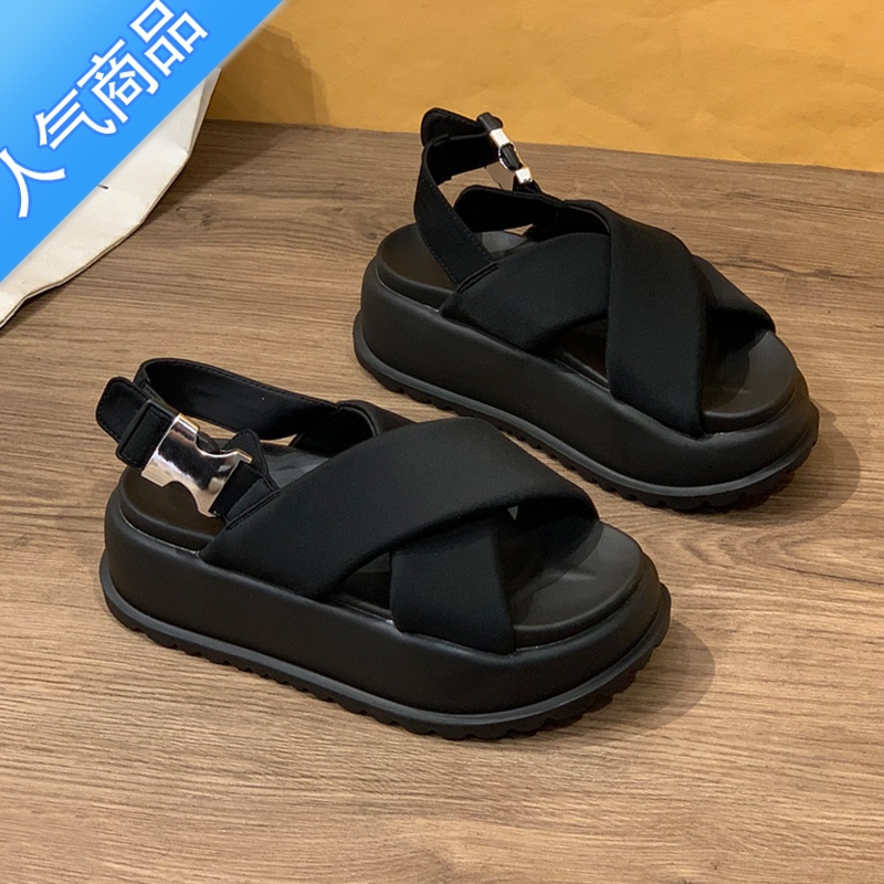 SUNTEK松糕凉鞋女轻便软底2023年新款夏季厚底增高时尚露趾沙滩女鞋