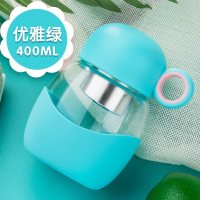 家柏饰(CORATED)玻璃杯女学生韩版水杯便携清新小仙女随手杯子超萌 优雅绿400ml