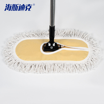 海斯迪克 HK-7001 大堂尘推黄白色 加厚粗线棉纱长拖把 110cm带杆整套(黄色)
