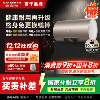史密斯80升电热水器 国家补贴 专利免更换镁棒 金圭内胆 速热节能 CEWH-80ED3 一级能效