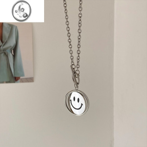 JiMi2023新款钛钢笑脸项链女简约款配饰ins长款锁骨链t恤卫衣链毛衣链 翻面笑脸项链钛钢