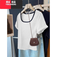 YIBUSHENG方领正肩短袖t恤女2024新款季显瘦独特别致上衣设计感小众