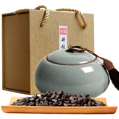 滇湘普洱茶碎银子2016年原料发酵茶化石糯米香普洱熟茶迷你小沱茶150g青瓷罐装礼品茶黑茶