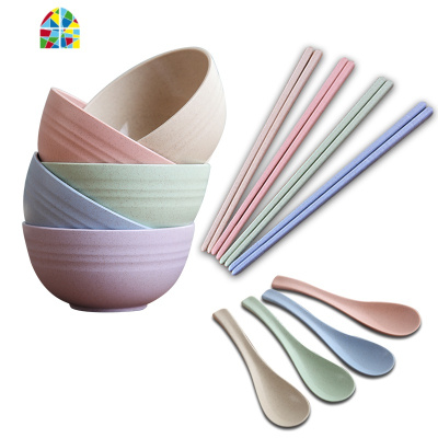 小麦秸秆饭碗家用套装可爱宝宝辅食碗儿童碗甜品碗塑料北欧5个装 FENGHOU 混色5碗送筷子