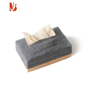 三维工匠竹加棉长款纸巾盒竹制麻布艺中式抽纸盒创意简约家用民宿日式纸盒 灰色