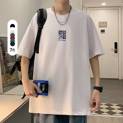 短袖T恤男装夏季新款宽松圆领港风潮流帅气半袖男士T恤青少年上衣