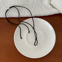 s925纯银蝴蝶结黑绳项链韩系时髦高级感毛衣链可调节颈链配饰送女朋友老婆情人节七夕生日礼物