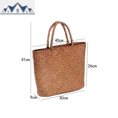 Kens编度假手提包 百搭手工编织收纳袋 夏季休闲复古手袋购物篮 三维工匠收纳包