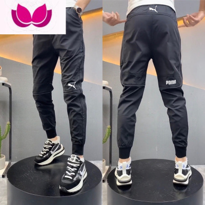 七斓裤子男夏季薄款速干冰丝休闲裤潮流修身拼接运动裤快手网红小脚裤