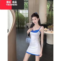 YIBUSHENG设计感假两件拼色吊带连衣裙女季收腰显瘦A字包臀短裙