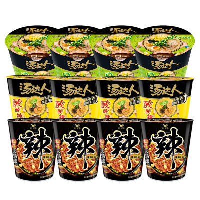 统一汤达人 酸酸辣辣味日式豚骨味辣翻天榴莲火鸡拉面三口味*12杯整箱装