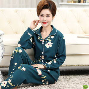 中老年睡衣女秋冬款棉质大码长袖可外穿秋冬季中年妈妈家居服套装