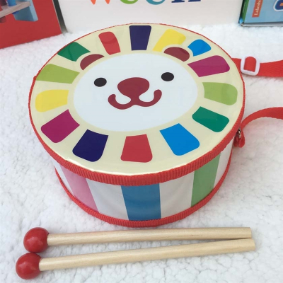 儿童手拍玩具小鼓幼儿园教具宝宝敲打鼓男孩女孩1-3岁奥尔夫乐器15厘米粉兔双面鼓