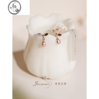 JiMiJasmo淡水粉紫珍珠流苏气质百搭温柔简约叶子通勤耳钉耳夹女