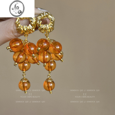 JiMi法式复古vintage串珠流苏耳环轻奢高级感小众设计ins气质夸张耳饰