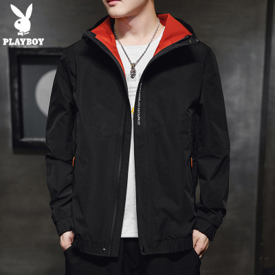 花花公子秋季男士2019新款连帽夹克外套潮流休闲上衣帅气男装外穿