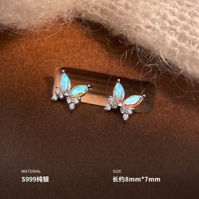 999纯银炫彩闪亮蝴蝶耳钉女耳环耳饰个性轻奢时尚高级感潮送女朋友老婆情人节七夕生日礼物