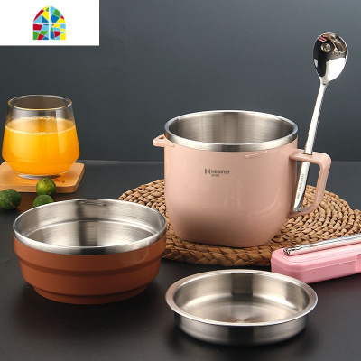 封后304不锈钢饭盒保温快餐杯上班族便携学生食堂饭缸碗便当盒带餐具 FENGH 棕色餐杯(防溢内盖)+保温袋/赠304勺