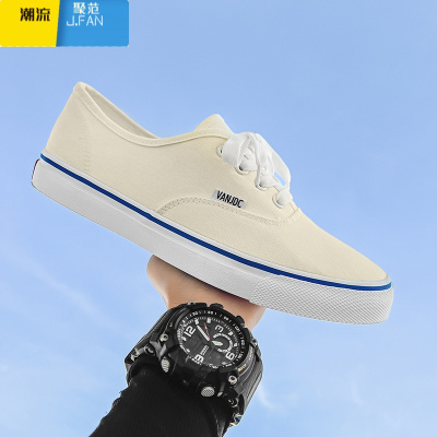 聚范米蓝色复古帆布鞋男2024新款男鞋子布鞋夏季透气百搭情侣休闲板鞋