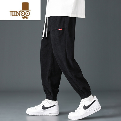 YANXU灯芯绒束脚裤子男士美式潮牌宽松运动休闲垂感长裤冬装厚款