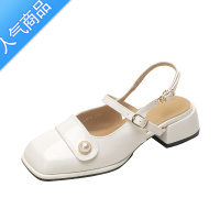 SUNTEK法式高跟包头凉鞋女款夏季配裙子粗跟方头透气单鞋百搭酒红色女鞋