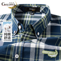 鳄鱼恤CROCODILE 男士纯棉长袖衬衫休闲百搭格子衬衣