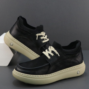 秋季新款中帮男鞋真皮透气防臭休闲鞋英伦潮流复古软底板鞋男