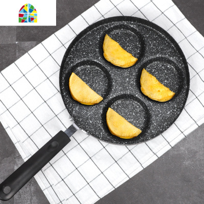 四孔鸡蛋汉堡机不粘锅底锅家用早餐煎饼锅煎蛋蛋饺锅模具 FENGHOU 木纹四孔电磁炉通用加厚加深款煎锅