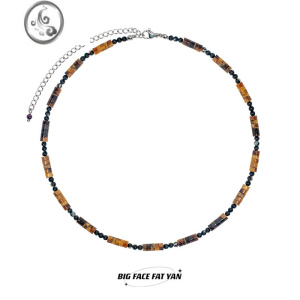 JiMi民族冷淡咖色波西米亚风复古石串珠项链虎眼石木质拼接锁骨女